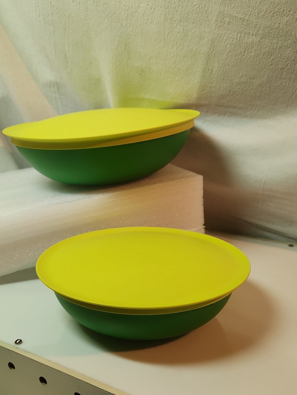 Tupperware Green Bowls with Bright Yellow Lids